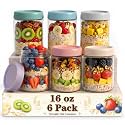 Overnight Oats Containers with Lids, 16 oz Mason Jars, Glass Jar with Lid