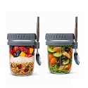 Glass Mason Jars for Overnight Oats, 350 ml, Set of 2 | Leakproof, Airtight & Wide-Mouth Containers with Lids and Spoons | Thick Food-Safe Glass for Yogurt, Cereal and Snacks