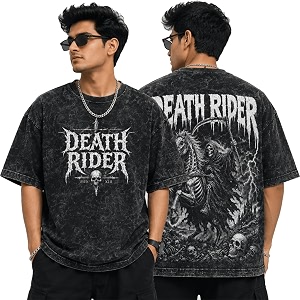 Oversized Acid Wash Graphic T-Shirt for Men