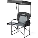 Oversized Camping Chairs with Canopy Foldable Directors Chair with Side Table & Pockets Portable Adults Heavy Duty Outdoor Folding Chairs for Lawn, Beach, Picnic, Sports and Fishing, Supports 500lbs