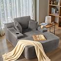Oversized Chaise Lounge Chair Indoor with Cup Holders, 67" Boneless Cloud Sofa Bed, Plush Corduroy Sleeper Couch with Throw Pillows for Living Room Bedroom No Assembly