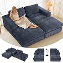 Oversized Double Chaise Lounge Chair, Cloud Boneless Sofa Bed, Blue