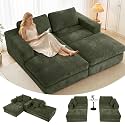 Oversized Double Chaise Lounge Chair, Cloud Boneless Sofa Bed, Green