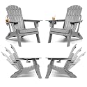 Oversized Folding Adirondack Chair Set of 4 with Adjustable Backrest 400LBS