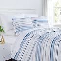 Oversized King Quilt Bedding Set with 2 Pillow Shams, Blue Stripes Quilts