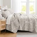 Oversized King Quilt Bedding Set with 2 Matching Quilted Pillow Shams, Bone