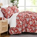 Oversized King Quilt Bedding Set with 2 Matching Quilted Pillow Shams, Red