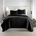 Oversized King Quilt Bedding Set w/ 2 Quilted Pillow Shams, Black Bedspread