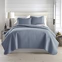 Oversized King Quilt Set with 2 Quilted Pillow Shams, Slate Blue Quilt
