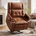 Oversized Lift Chair for Elderly with Massage and Heat, Dual Motor Power Lift Recliner Chair with Arm Storage, Lay Flat Recliner for Living Room, Big Tall, Infinite Position, Camel