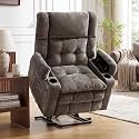 Oversized Lift Chair for Elderly with Massage and Heat, Dual Motor Power Lift Recliner Chair with Arm Storage, Lay Flat Lift Recliner for Lving Room, Big Tall, Infinite Position, Grey