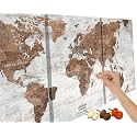 Oversized Pictures World Map Wall Art with Push Pins Vintage Paintings