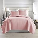 Oversized Pink King Quilt Set w/ 2 Quilted Pillow Shams, Pastel Pink Quilts