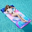 Oversized Pool Floats for Adults - 72" X 38" Extra Large Fabric Covered Pool Float with Headrest, Pool Lounge Floaties for Adults, Summer Pool Party Decorations Supplies (Mermaid)