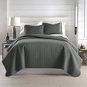 Oversized Quilt King Size Set with 2 Quilted Pillow Shams, Slate Grey Quilt