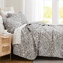 Oversized Quilt Queen Bedding Set w/ 2 Matching Quilted Pillow Shams, Grey