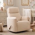 Oversized Swivel Rocker Recliner Chair with Heat and Massage, Rocking Chair Nursery with Adjustable Headrest, Manual Rocker Recliner Chair, Glider Recliner Nursery Chair with 2 Pillows, Chenille Beige