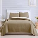Oversized Twin Quilt Bedding Set with 1 Quilted Pillow Sham, Taupe Quilt