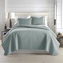 Quilts Queen Size Bedding Set with 2 Quilted Pillow Shams, Steel Blue Quilt