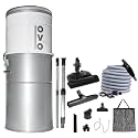 OVO 750 Airwatts Heavy Duty Powerful Central Vacuum System, Hybrid Filtration (with or Without Disposable Bags) 35L or 9.25Gal, with 40ft Carpet Deluxe Accessory kit Included