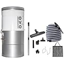 OVO Large and Powerful Central Vacuum System, Hybrid Filtration (with or Without Disposable Bags), 25L or 6.6 Gal, 630 Airwatts + 35 ft Premium Deluxe Accessory Kit