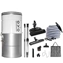 OVO Large and Powerful Central Vacuum System, Hybrid Filtration (with or Without Disposable Bags), 25L or 6.6 Gal, 630 Airwatts with 30 ft Carpet Deluxe Accessory Kit Included