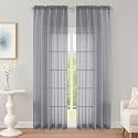 OWENIE Grey Sheer Curtains 90 inch Length 2 Panels Set, Rod Pocket Voile Fimly Sheer Drapes for Living Room/Bedroom, 2pcs, Each 52" W x 90" L