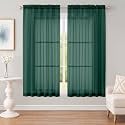 OWENIE Hunter Green Sheer Curtains 63 Inch 2 Panels for Living Room