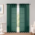 OWENIE Hunter Green Sheer Curtains 72 Inches 2 Panels for Living Room