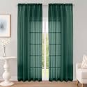OWENIE Hunter Green Sheer Curtains 90 Inch Long 2 Panels for Bedroom