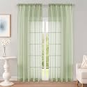 OWENIE Light Green Sheer Curtains 90 Inch Long 2 Panels for Bedroom