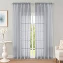 OWENIE Light Grey Sheer Curtains 90 Inch Long 2 Panels for Living Room