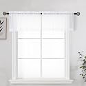 OWENIE White Sheer Curtains for Kitchen Valance Set of 2, Small Short Modern Rod Pocket Voile Valance Curtain Window Treatment Decor for Living Room Bathroom Cafe Laundry Basement, 42" W x 14" L