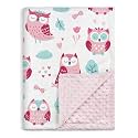 SANDJEST Owl Baby Blanket for Girl - Soft Kids Throw Minky Blankets with Dotted Backing for Babies Girls - Toddler Newborn Nursery Crib Bedding Blanket 30x40