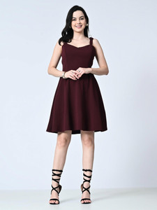 OWL MINK Women Fit and Flare Maroon