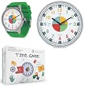 OWLCONIC Learning to Tell Time Bundle, Analog Wall Clock, Time Game, Kids Wristwatch – Bright Green