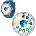 OWLCONIC Telling Time Teaching Clock - Bundled with Kids Watch. Learn to Tell Time Resources. Cool Marine Blue