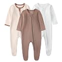 Owlivia Organic Cotton Baby Pajamas, Boys Girls 3-Pack Zip Front Sleep 'N Play, Footed Sleeper, Long Sleeve