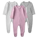 Owlivia Organic Cotton Baby Pajamas, Boys Girls 3-Pack Zip Front Sleep 'N Play, Footed Sleeper, Long Sleeve