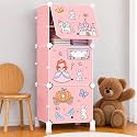 Owme 3 Door Kids Plastic Wardrobe for Clothes, Foldable Plastic Almirah for Clothes, Collapsible Wardrobe for Storage, Fiberglass Chopsticks - Reusable Storage Rack for Kids - Pink