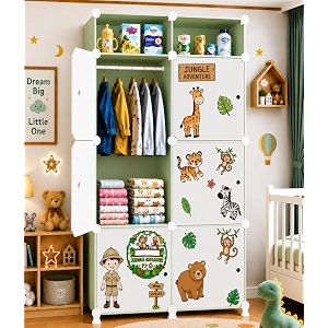 owme 62 door kids plastic wardrobe for clothes foldable plastic almirah for clothes collapsible wardrobe for storage fiberglass chopsticks - reusable storage rack for kids - green