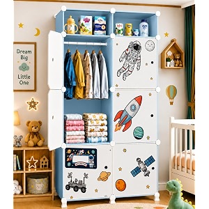owme 62 door kids plastic wardrobe for clothes foldable plastic almirah for clothes collapsible wardrobe for storage fiberglass chopsticks - reusable storage rack for kids - blue