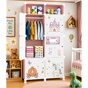 owme 62 door kids plastic wardrobe for clothes foldable plastic almirah for clothes collapsible wardrobe for storage fiberglass chopsticks - reusable storage rack for kids - pink
