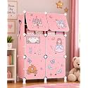 Owme 6 Door Kids Plastic Wardrobe for Clothes, Foldable Plastic Almirah for Clothes, Collapsible Wardrobe for Storage, Fiberglass Chopsticks - Reusable Storage Rack for Kids - Pink
