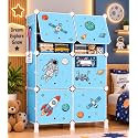 Owme 6 Door Kids Plastic Wardrobe for Clothes, Foldable Plastic Almirah for Clothes, Collapsible Wardrobe for Storage, Fiberglass Chopsticks - Reusable Storage Rack for Kids - Blue