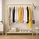 Owme Heavy Duty Metal Garment Rack with Wheels | Portable Clothes Hanging Stand | Rolling Clothing Rack for Bedroom, Laundry & Retail Store | Space Saving Cloth Stand - GOLD, SINGLE STAND