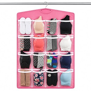 oxbow 16 pocket hanging innerwear organiser for wardrobe socks organizer for wardrobe storage undergarments organizer75x45 cm pack of 2 greyblack