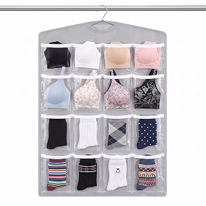 oxbow 16 pocket hanging innerwear organiser for wardrobe socks organizer for wardrobe organizer for storage bra undergarments 75x45 cm pack of 3 grey