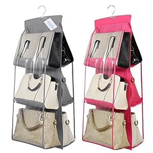 oxbow 2pcs combo 6 pocket handbag organizer bag organiser for ladies handbags purse organiser for handbag closet organizer for wardrobe tote bag hanger 90 x 35 x 35 cm greypink