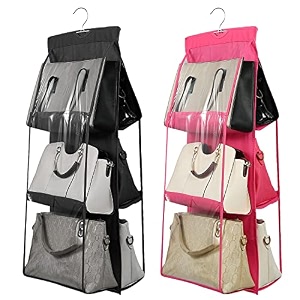 oxbow 2pcs combo 6 pocket handbag organizer bag organiser for ladies handbags purse organiser for handbag closet organizer for wardrobe tote bag hanger 90 x 35 x 35 cm blackpink